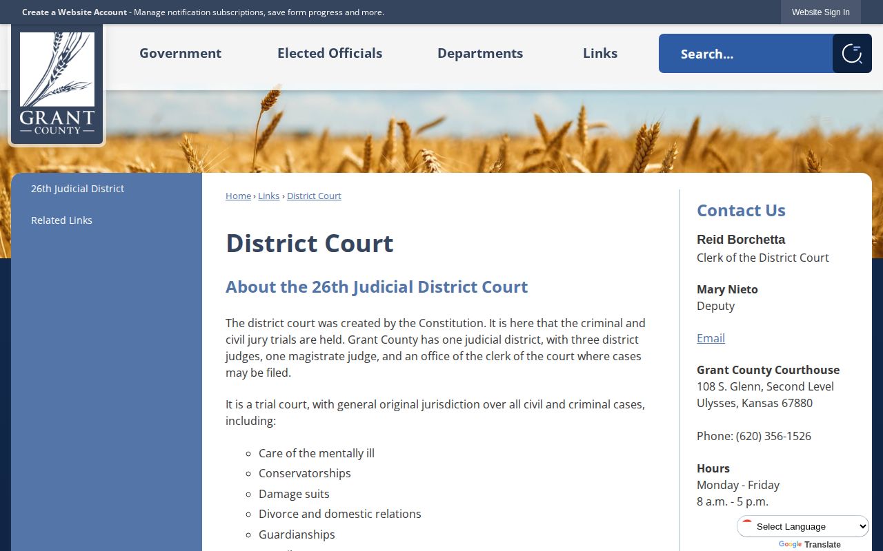 Grant County court release record access page