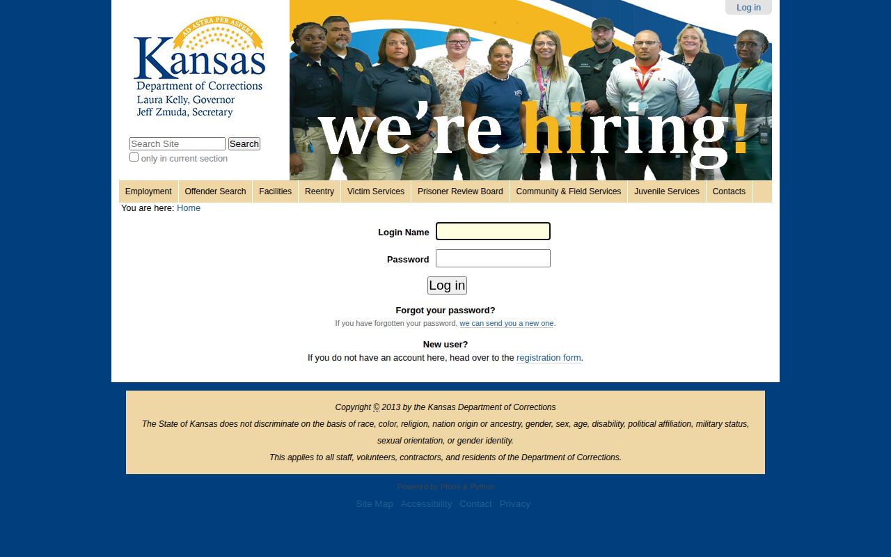 Kansas Department of Corrections parole office contact list showing the Liberal office